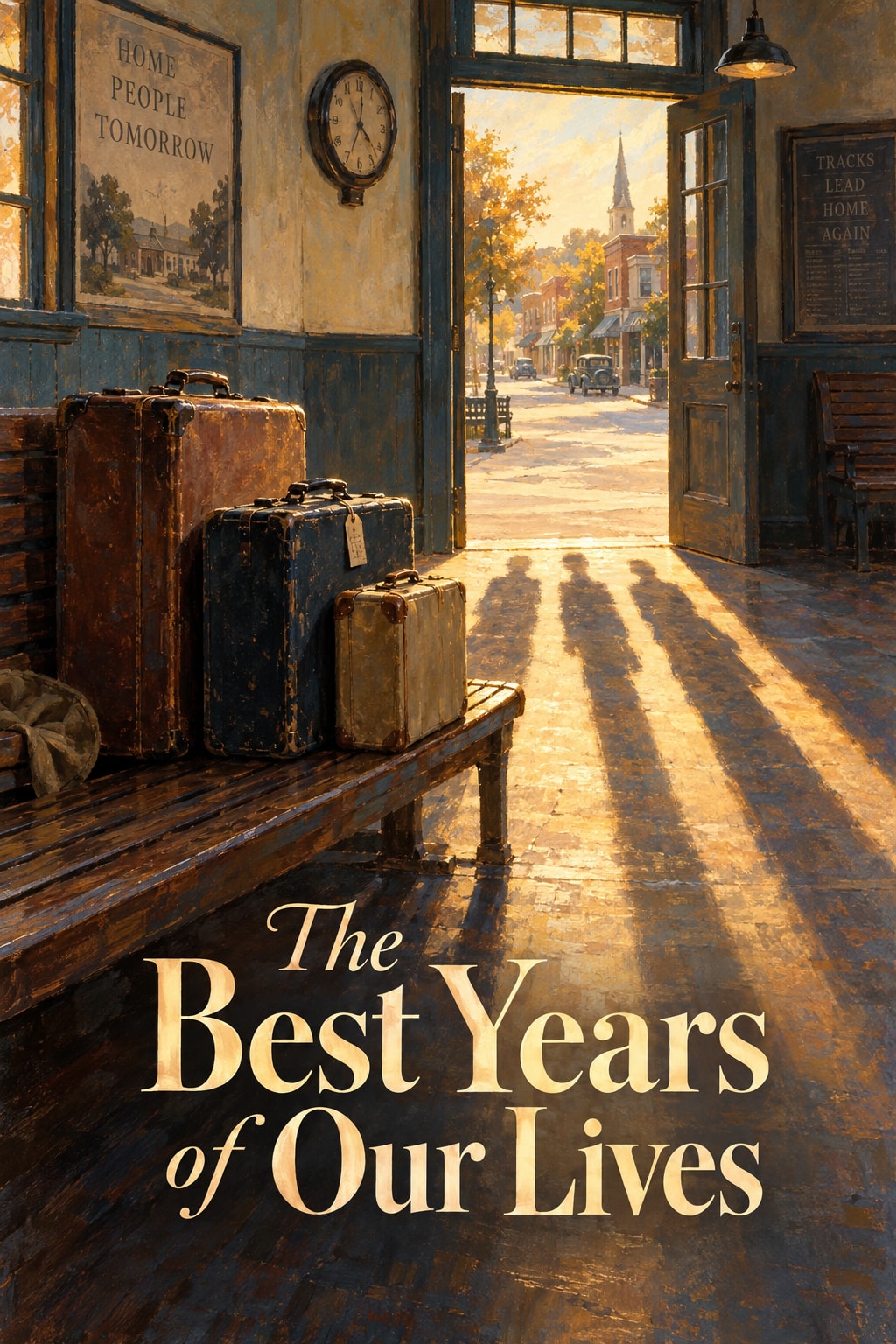 The Best Years of Our Lives — Three suitcases and long shadows wait on a warmly lit railway platform.