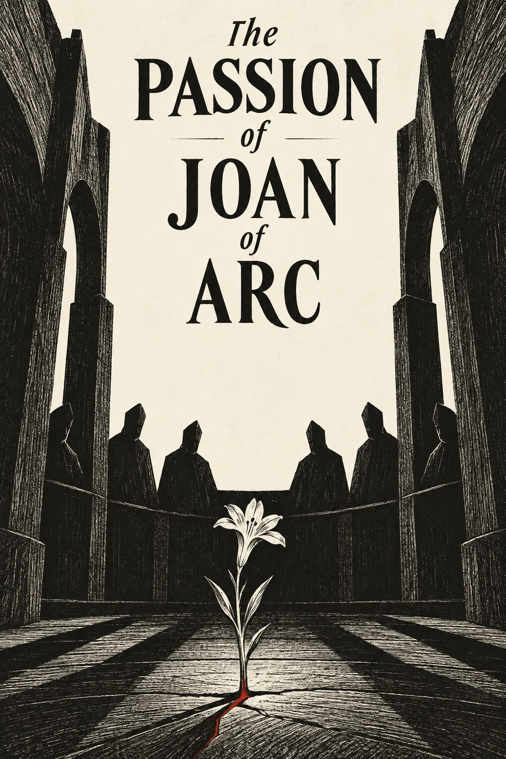 The Passion of Joan of Arc — A white flower and severe architectural shadows form a stark woodcut.