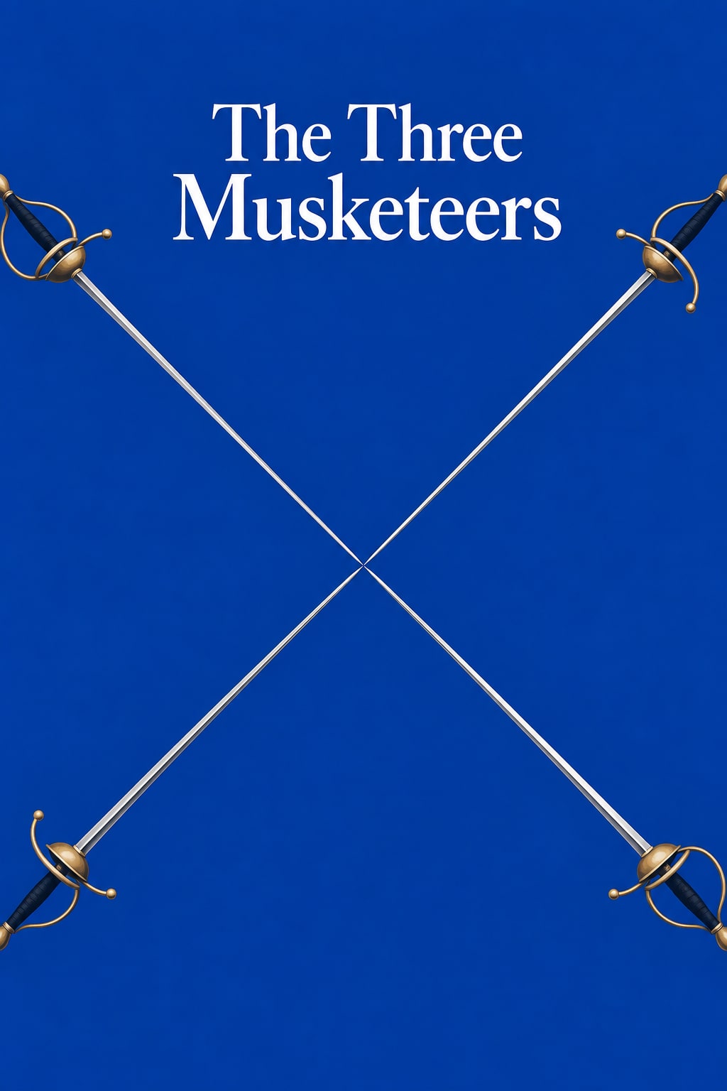 Four swords extend from the corners and meet at the centre of a blue field beneath the title.