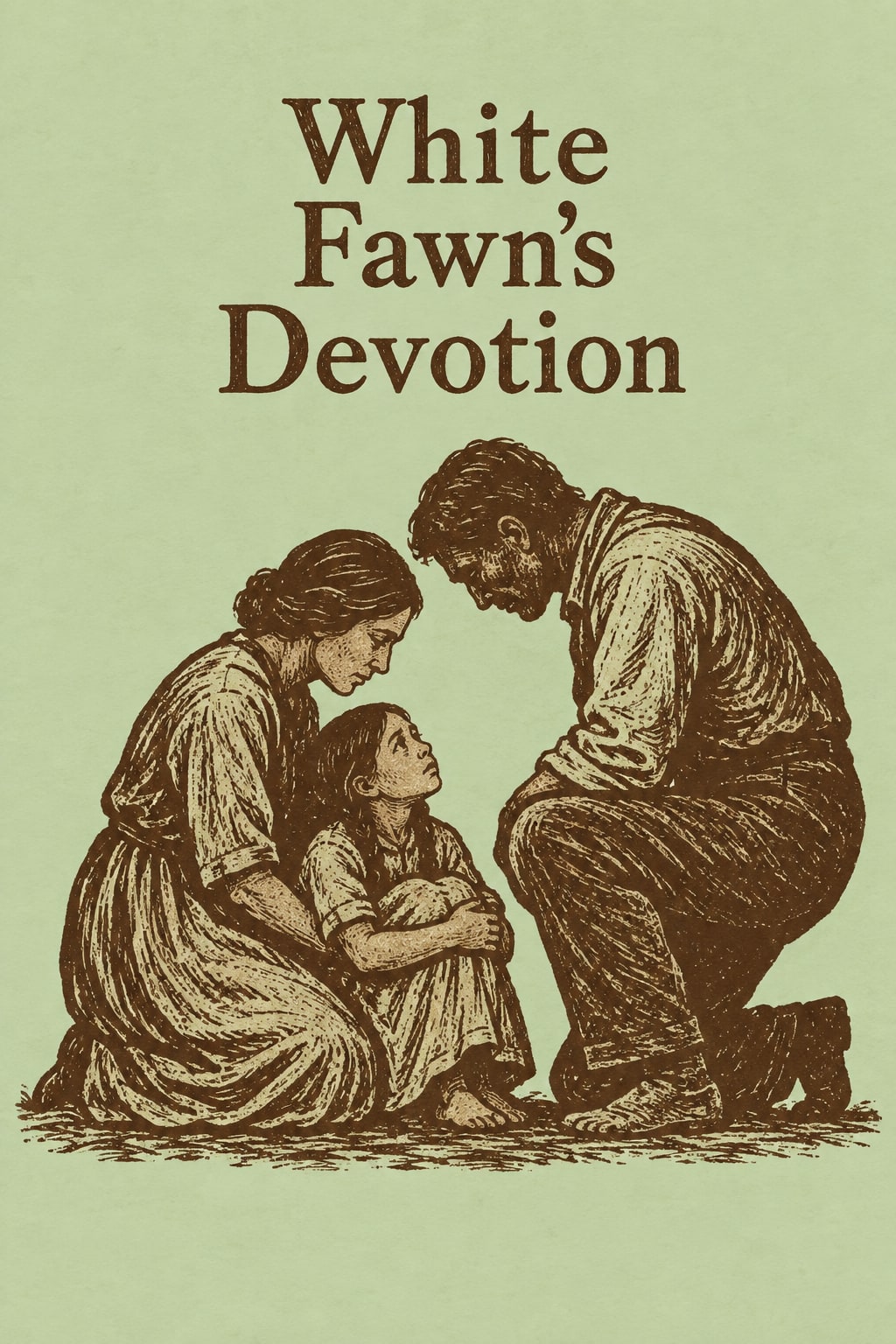Two adults lean protectively around a child.