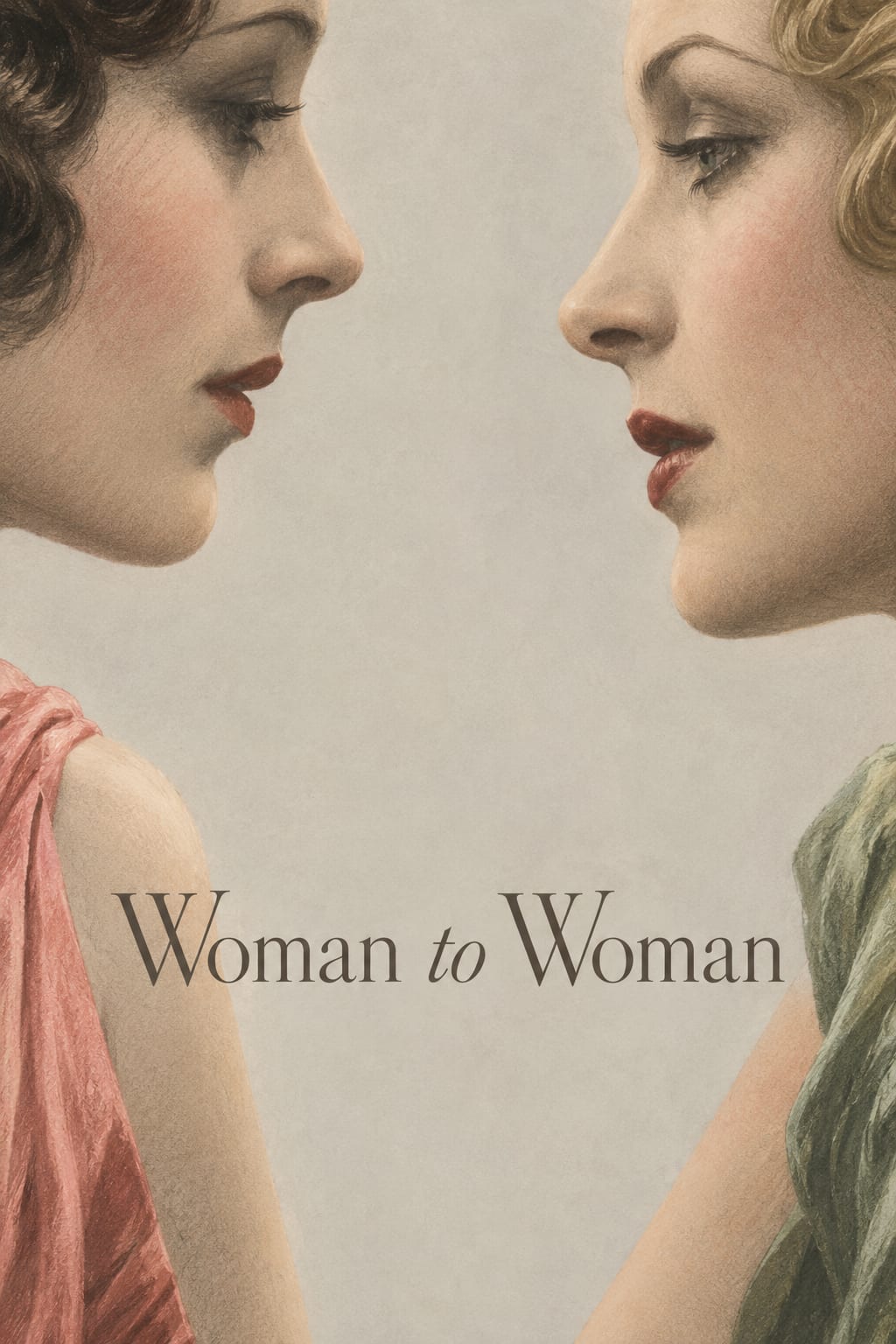 Two cropped women's profiles face each other across a wide pale gap.